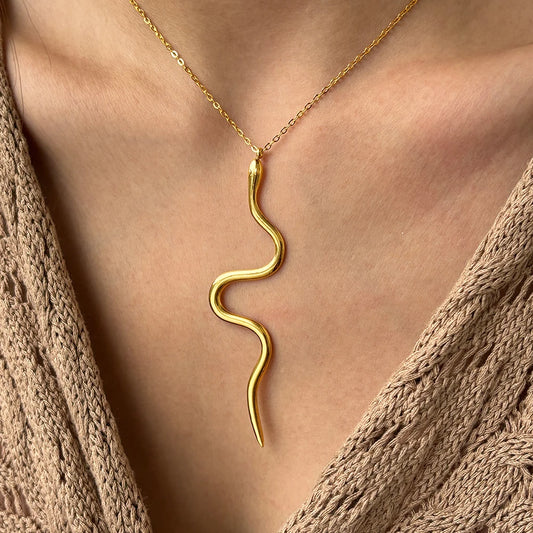 Stainless Steel Serpentine Pendant Necklace – Hip Hop Chain Jewelry Gift for Women