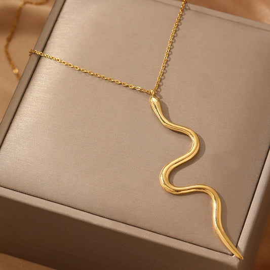 Stainless Steel Serpentine Pendant Necklace – Hip Hop Chain Jewelry Gift for Women