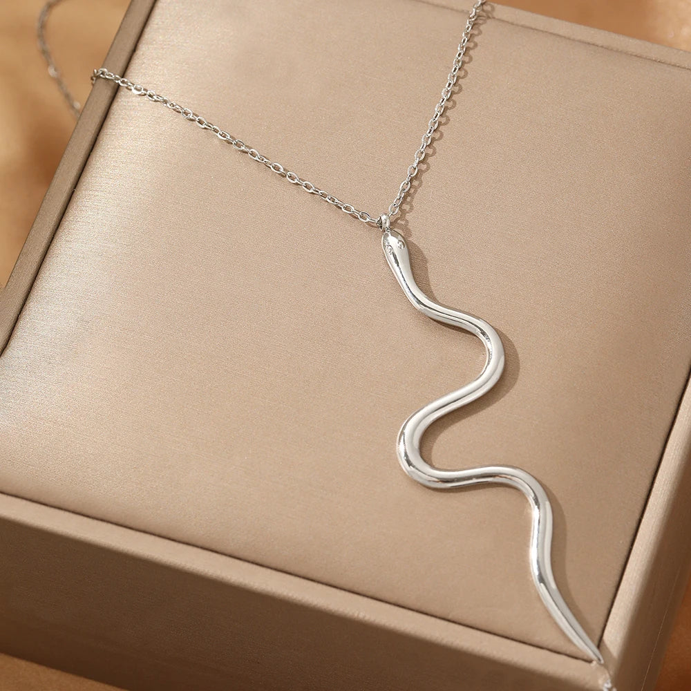 Stainless Steel Serpentine Pendant Necklace – Hip Hop Chain Jewelry Gift for Women