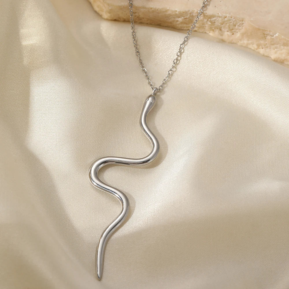 Stainless Steel Serpentine Pendant Necklace – Hip Hop Chain Jewelry Gift for Women