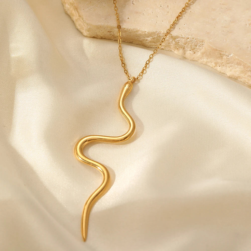 Stainless Steel Serpentine Pendant Necklace – Hip Hop Chain Jewelry Gift for Women